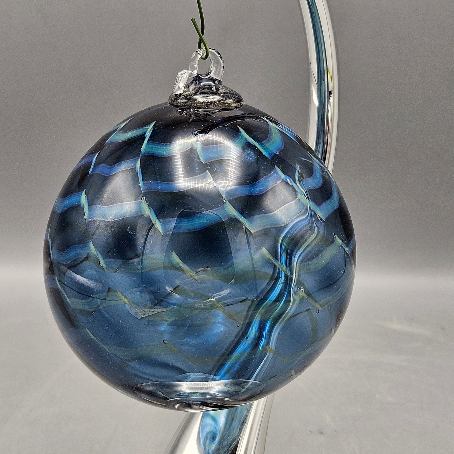 Blue Feathered Glass Ornament