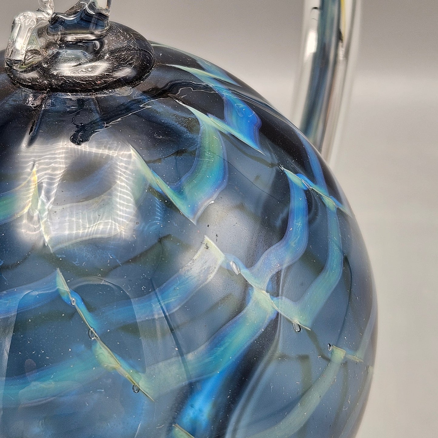 Blue Feathered Glass Ornament