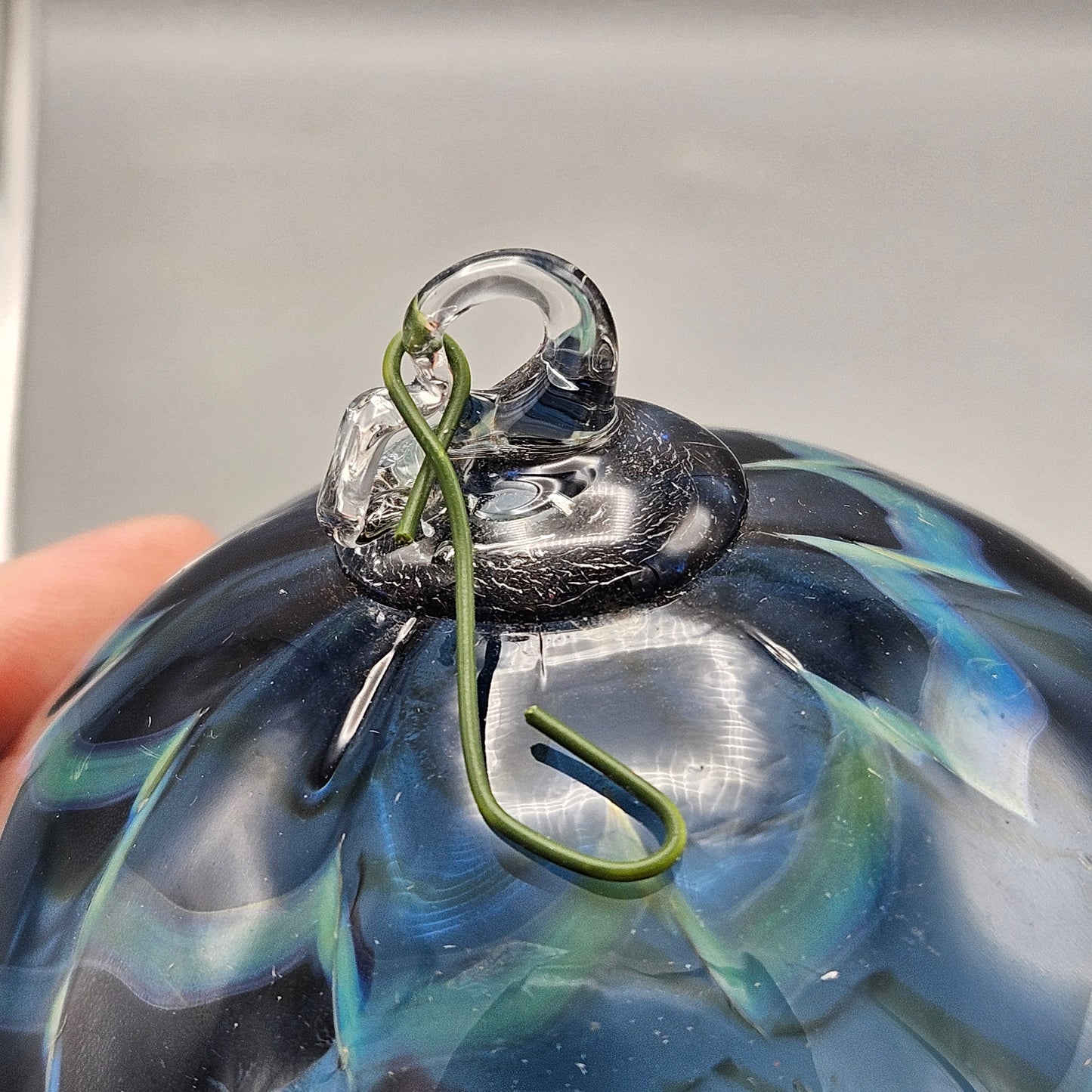 Blue Feathered Glass Ornament