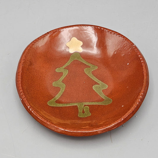 Vintage Signed Pottery Redware Christmas Evergreen Tree Plate