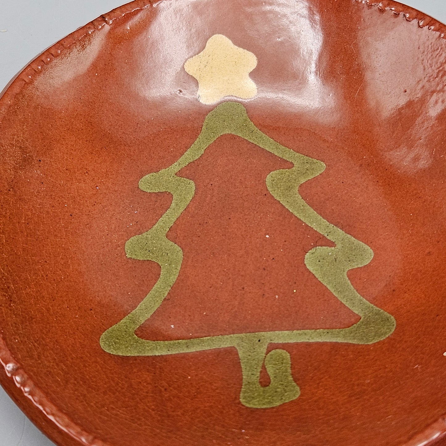 Vintage Signed Pottery Redware Christmas Evergreen Tree Plate