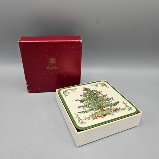 Vintage Spode 6pc Christmas Tree Coasters in Box