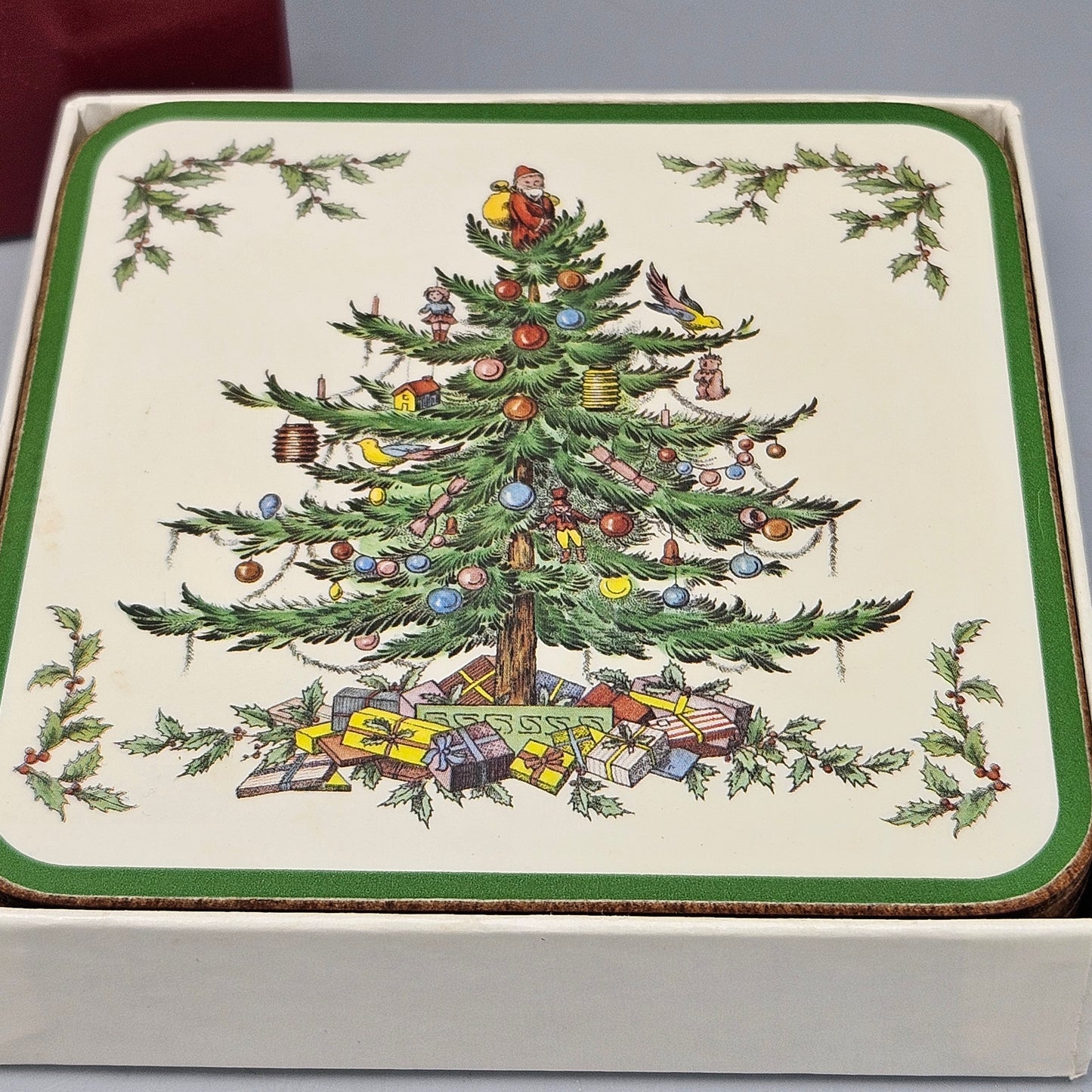 Vintage Spode 6pc Christmas Tree Coasters in Box