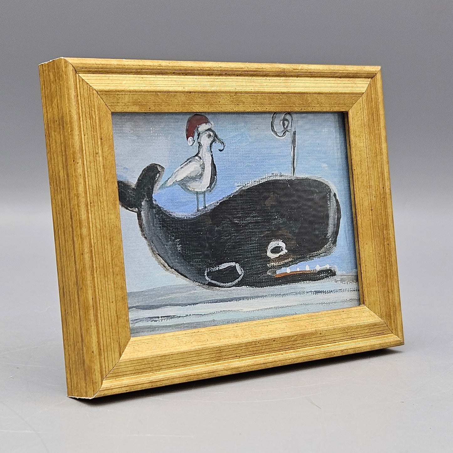 Miniature New England Folk Art Giclée Artwork of Whale & Seagull