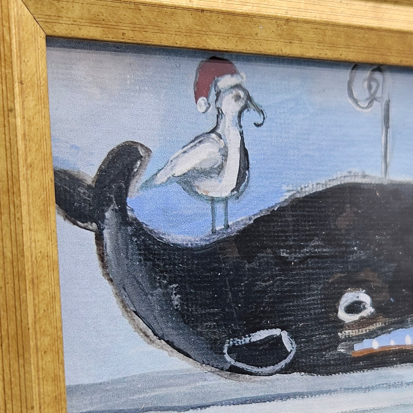 Miniature New England Folk Art Giclée Artwork of Whale & Seagull