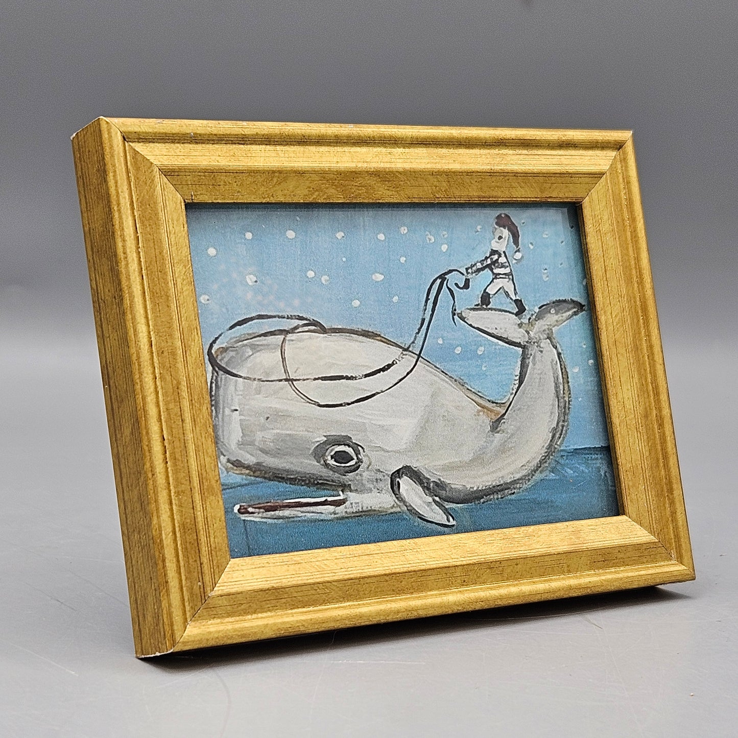 Miniature New England Folk Art Giclée Artwork of Whale