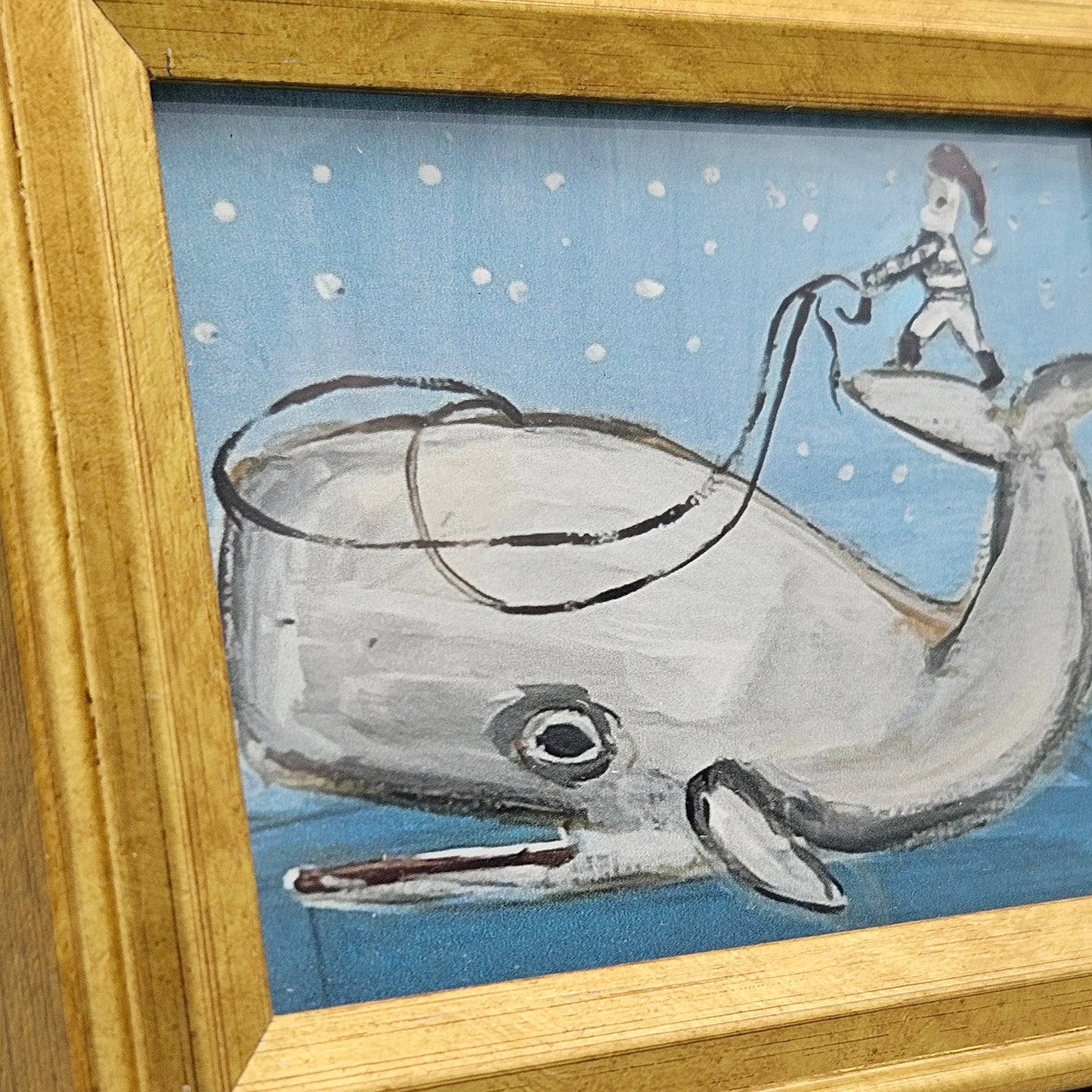 Miniature New England Folk Art Giclée Artwork of Whale