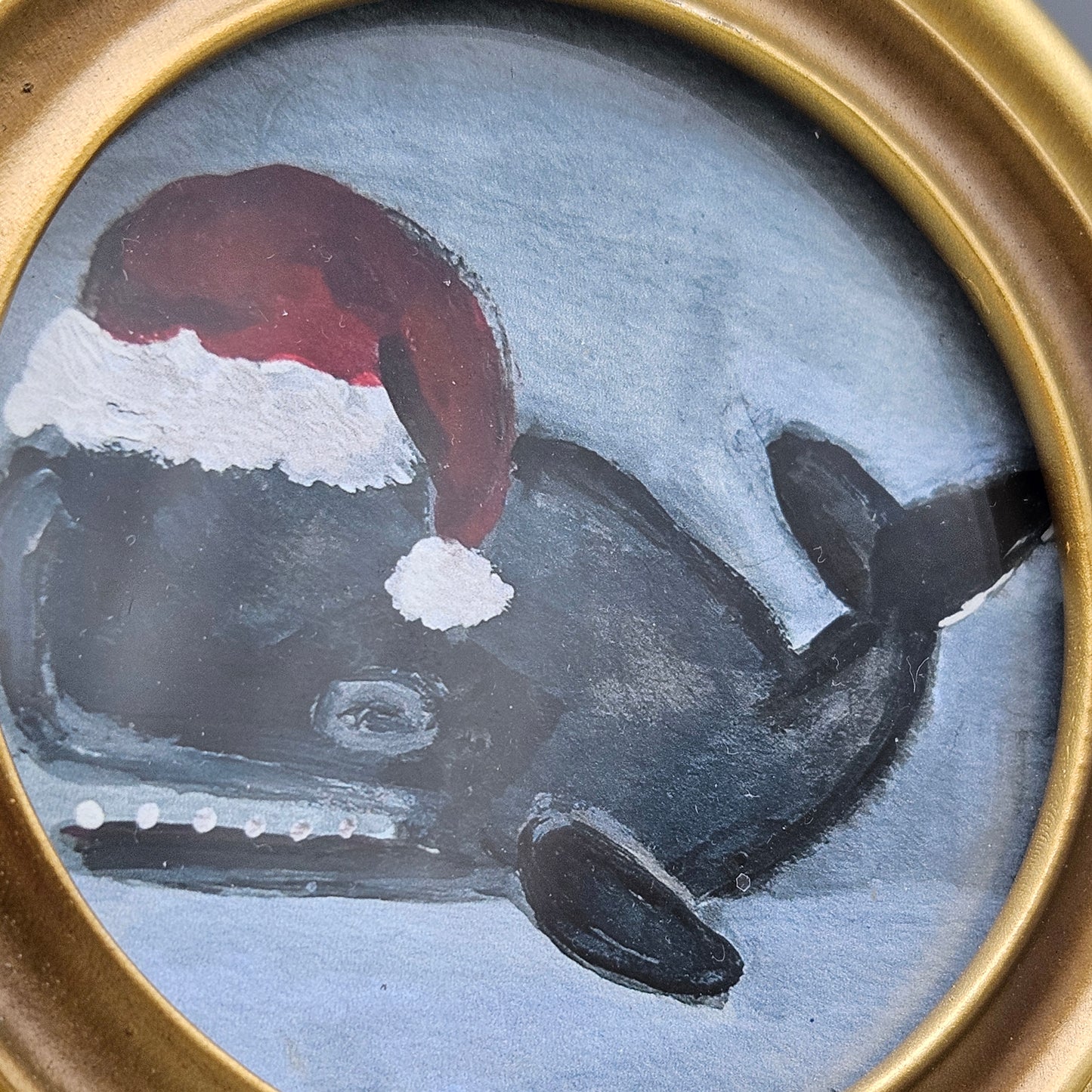 Miniature New England Folk Art Giclée Artwork of Whale in Round Frame