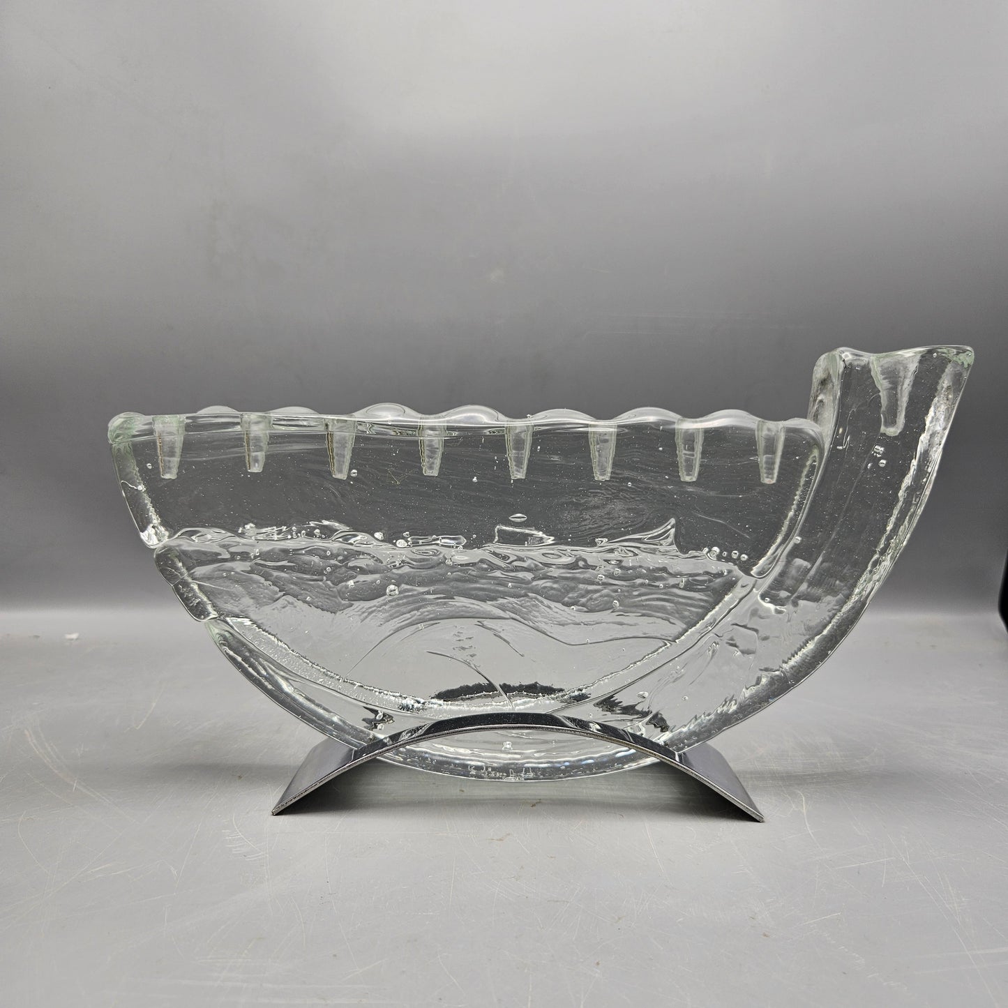 Vintage Signed Glass Light Studios Art Glass Menorah on Stand