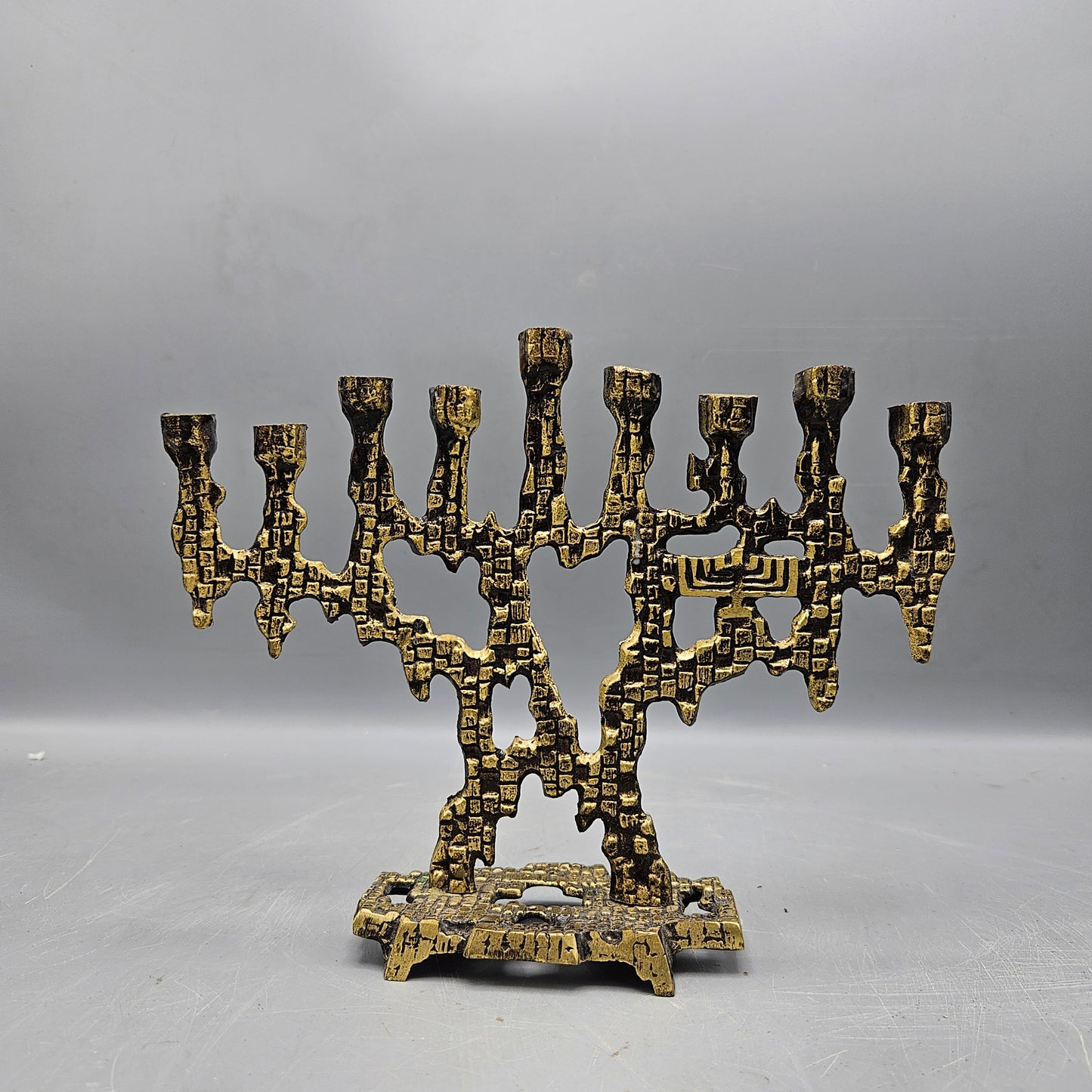 Vintage Brass Brutalist Menorah