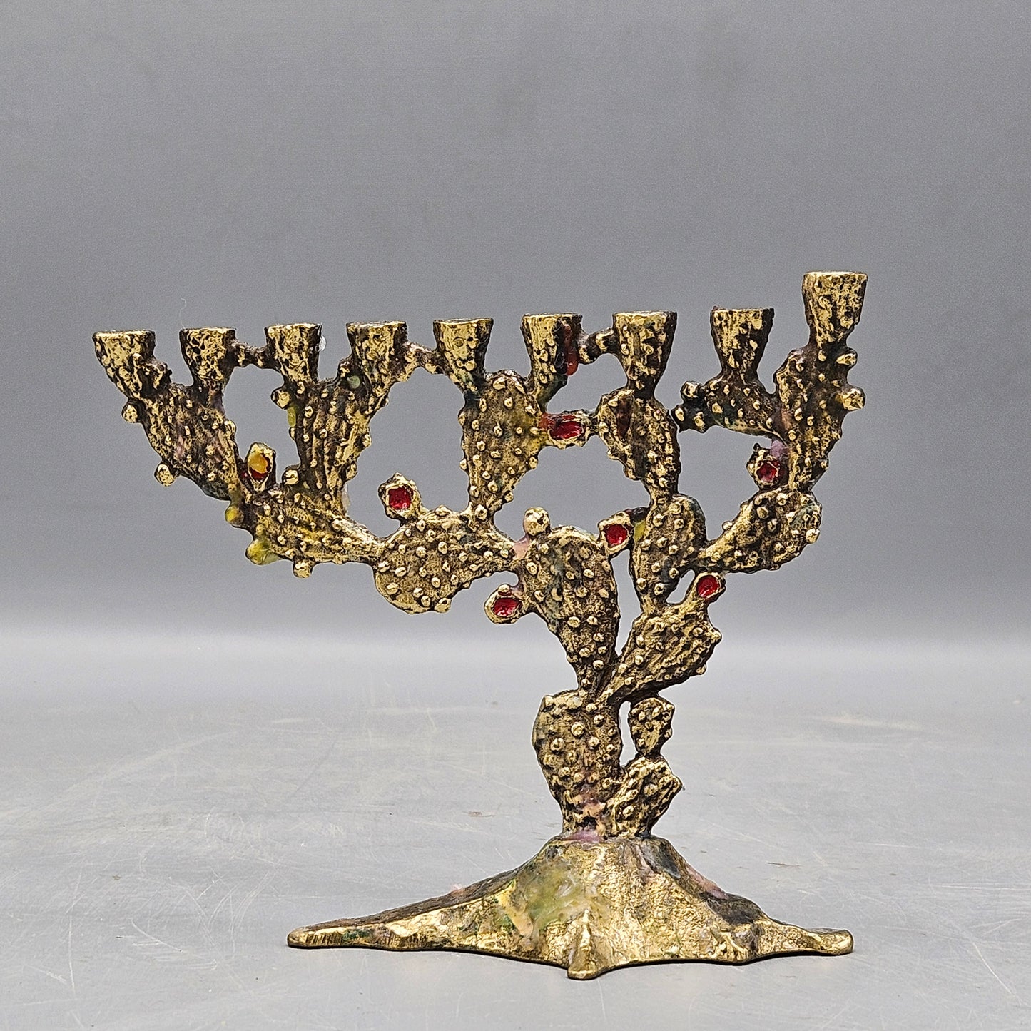 Small Brass Cactus Shaped Menorah - Hen Holon