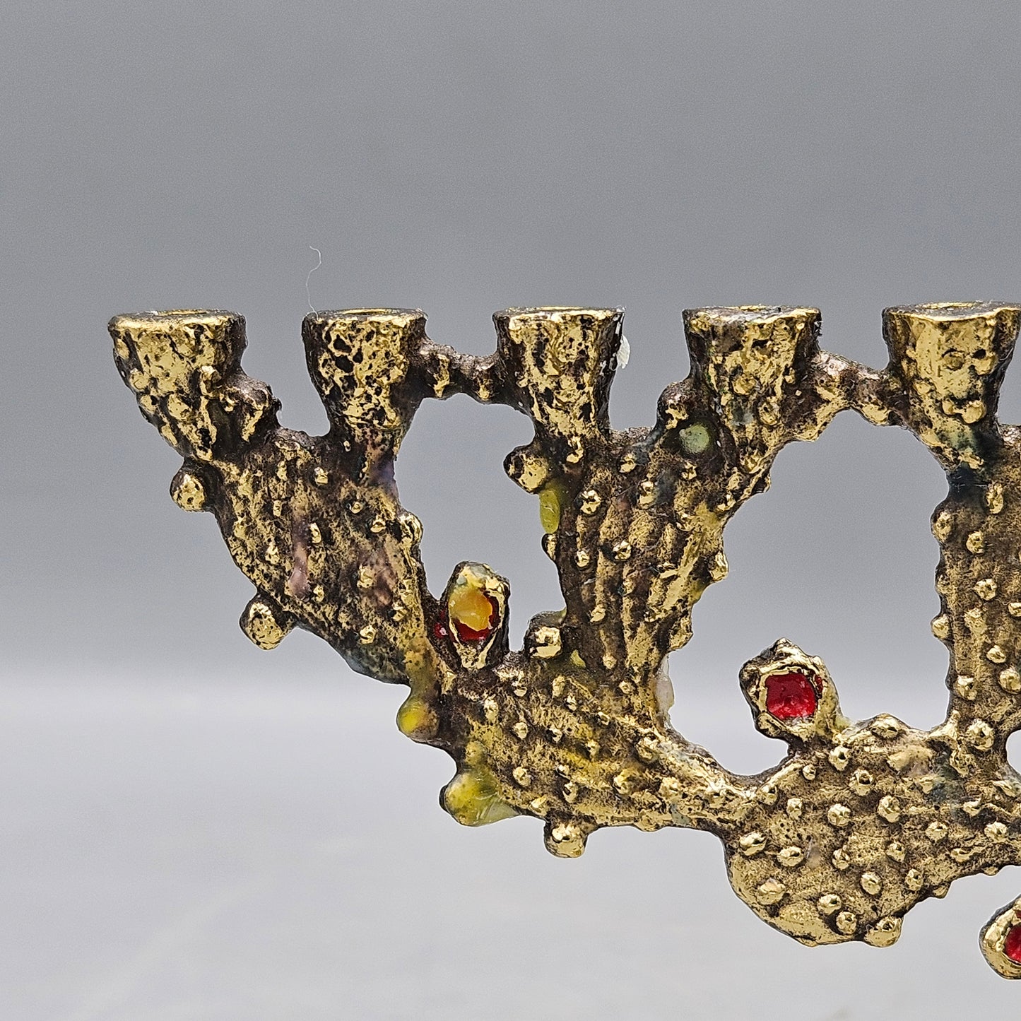 Small Brass Cactus Shaped Menorah - Hen Holon