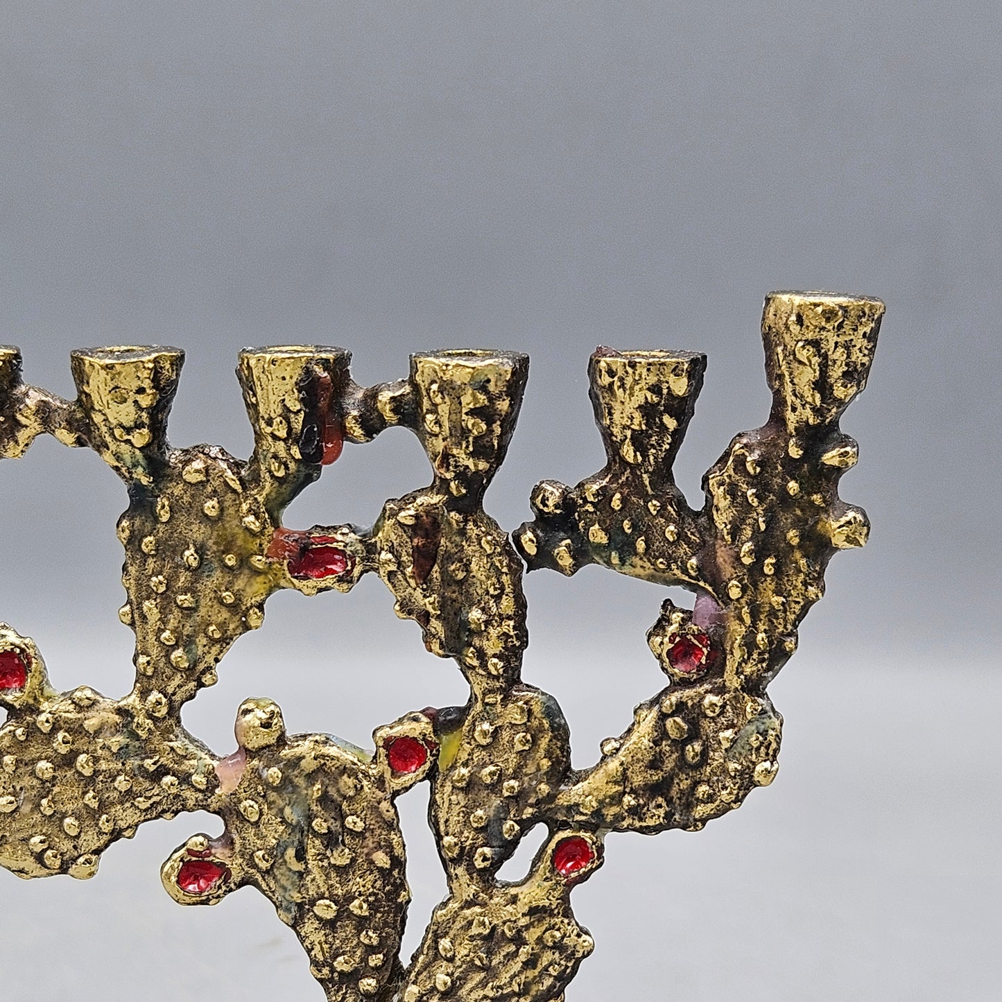 Small Brass Cactus Shaped Menorah - Hen Holon