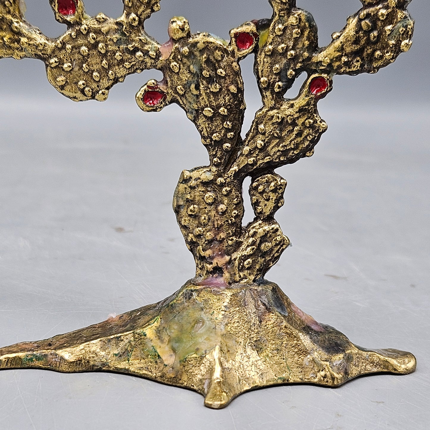 Small Brass Cactus Shaped Menorah - Hen Holon