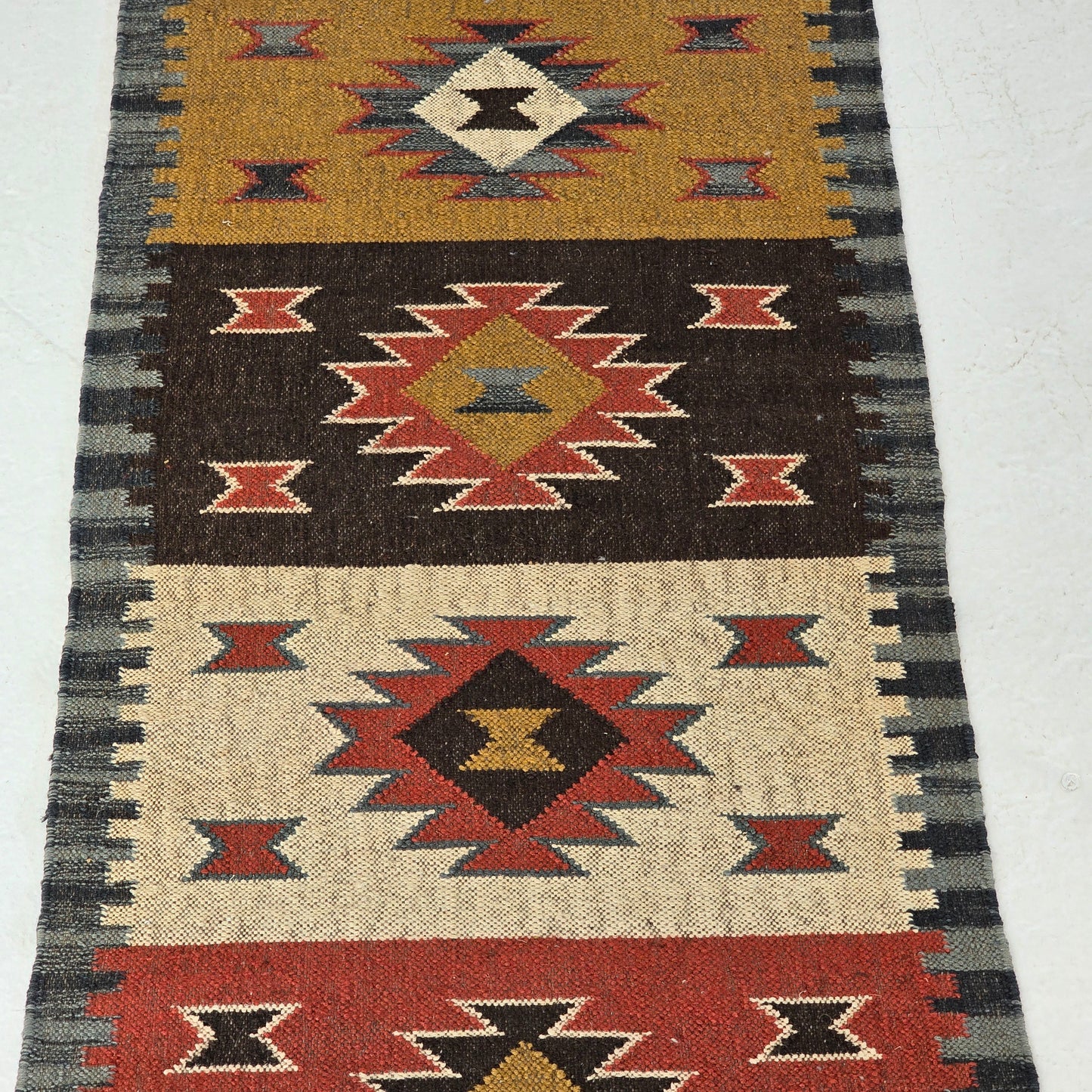 100% Wool Hand Knotted Flat Weave Kilim Rug / Runner ~ 2' 7" x 8' 5"