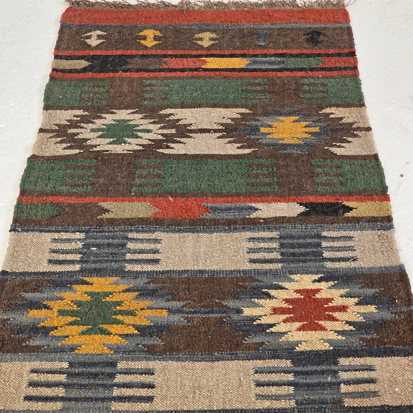 100% Wool Hand Knotted Flat Weave Kilim Rug / Runner ~ 2' 7" x 8' 4"