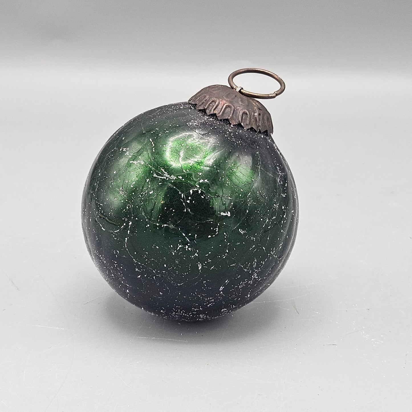 Vintage Green Crackle Mercury Glass Kugel Christmas Ornament