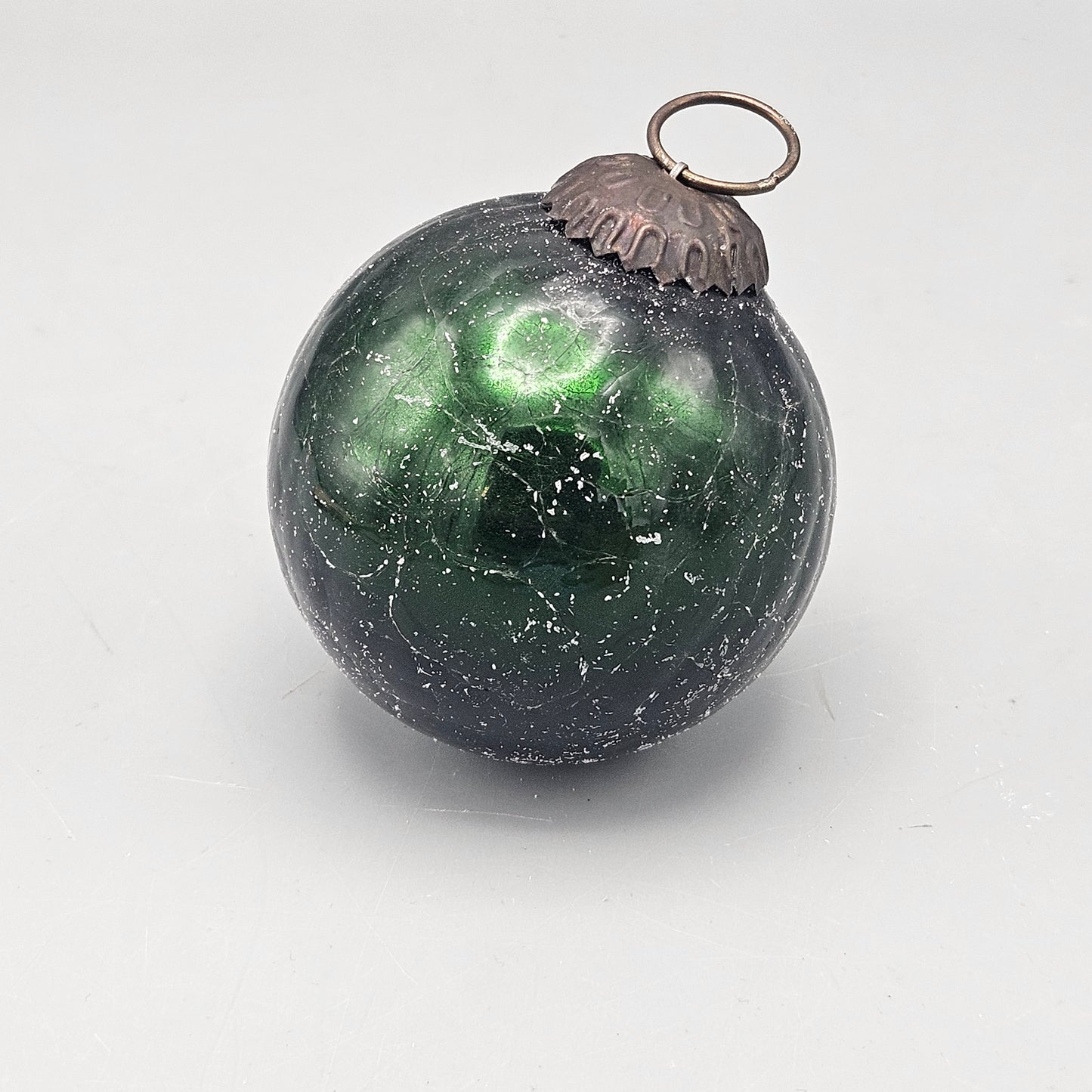 Vintage Green Crackle Mercury Glass Kugel Christmas Ornament