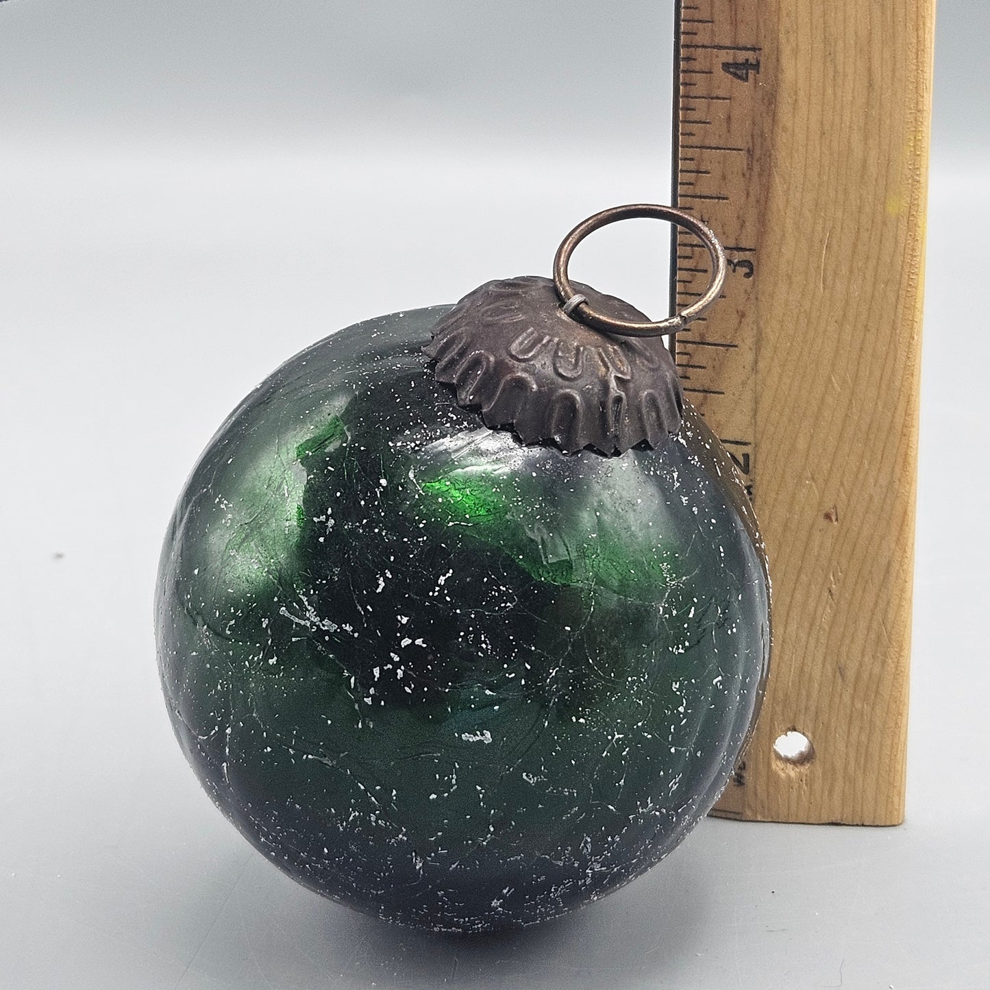 Vintage Green Crackle Mercury Glass Kugel Christmas Ornament