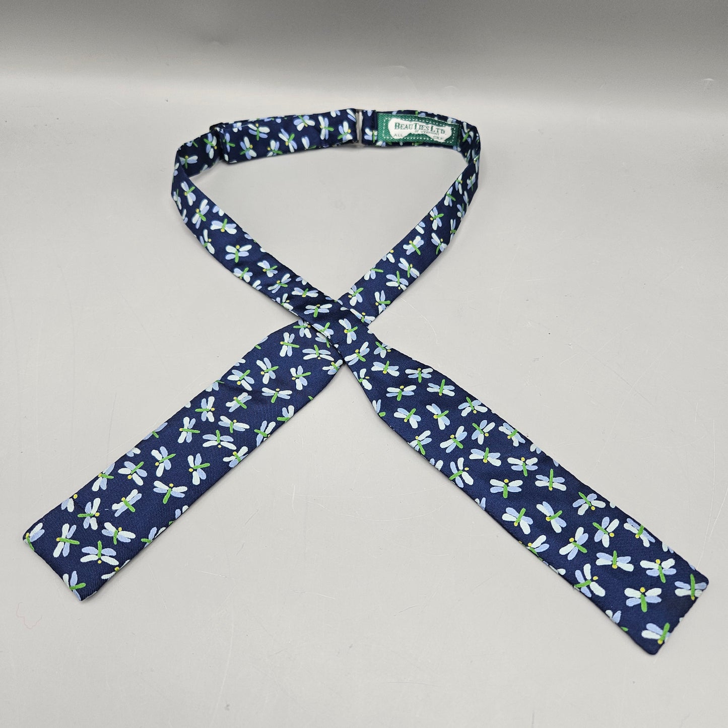 Vintage Beau Ties Ltd. of Vermont Silk Adjustable Blue Dragonfly Bow Tie Bowtie