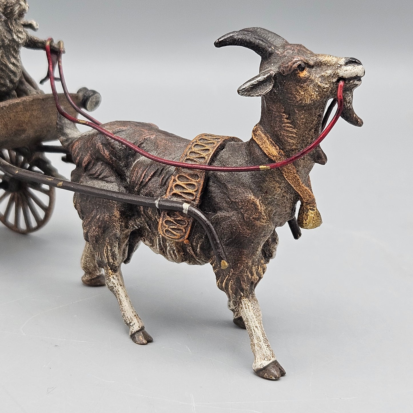 Antique Vienna Cold Painted Bronze Cats in Cart Pulled by a Goat Signed KK