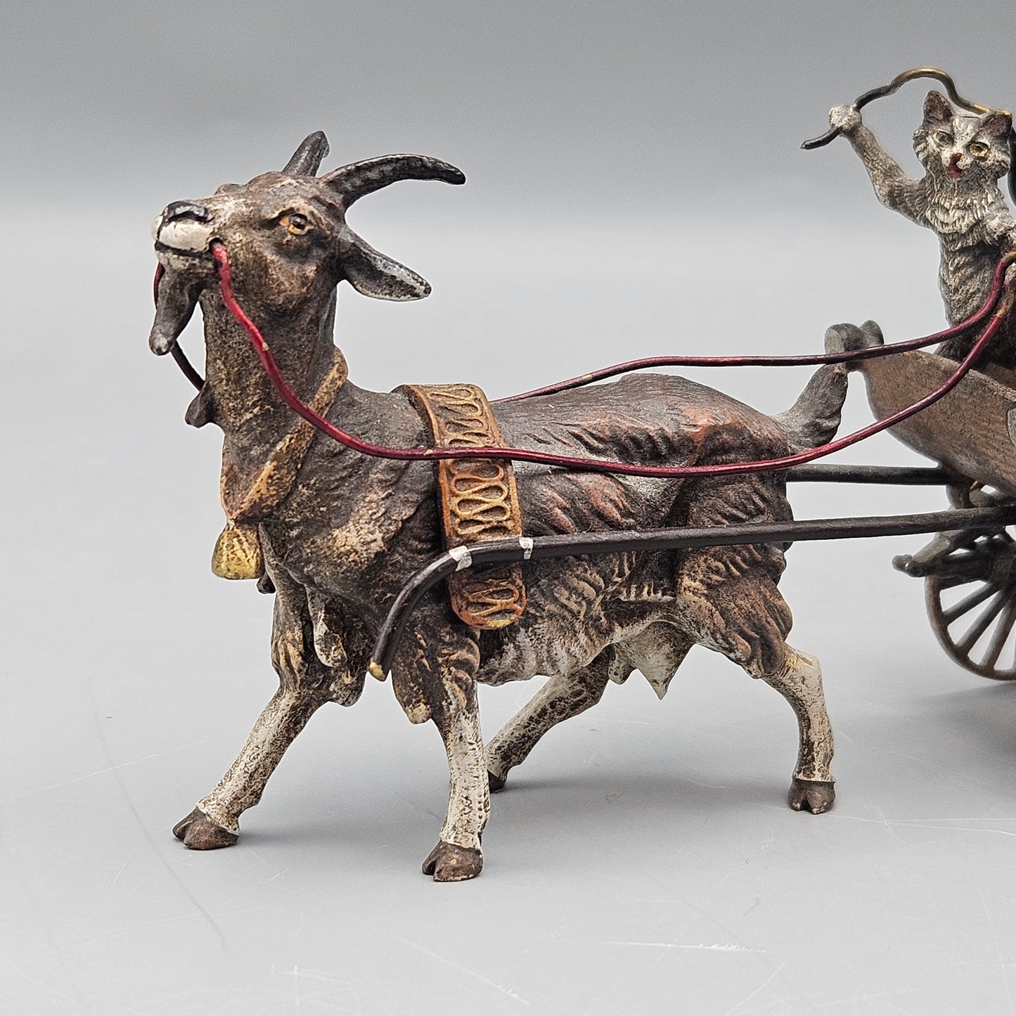 Antique Vienna Cold Painted Bronze Cats in Cart Pulled by a Goat Signed KK