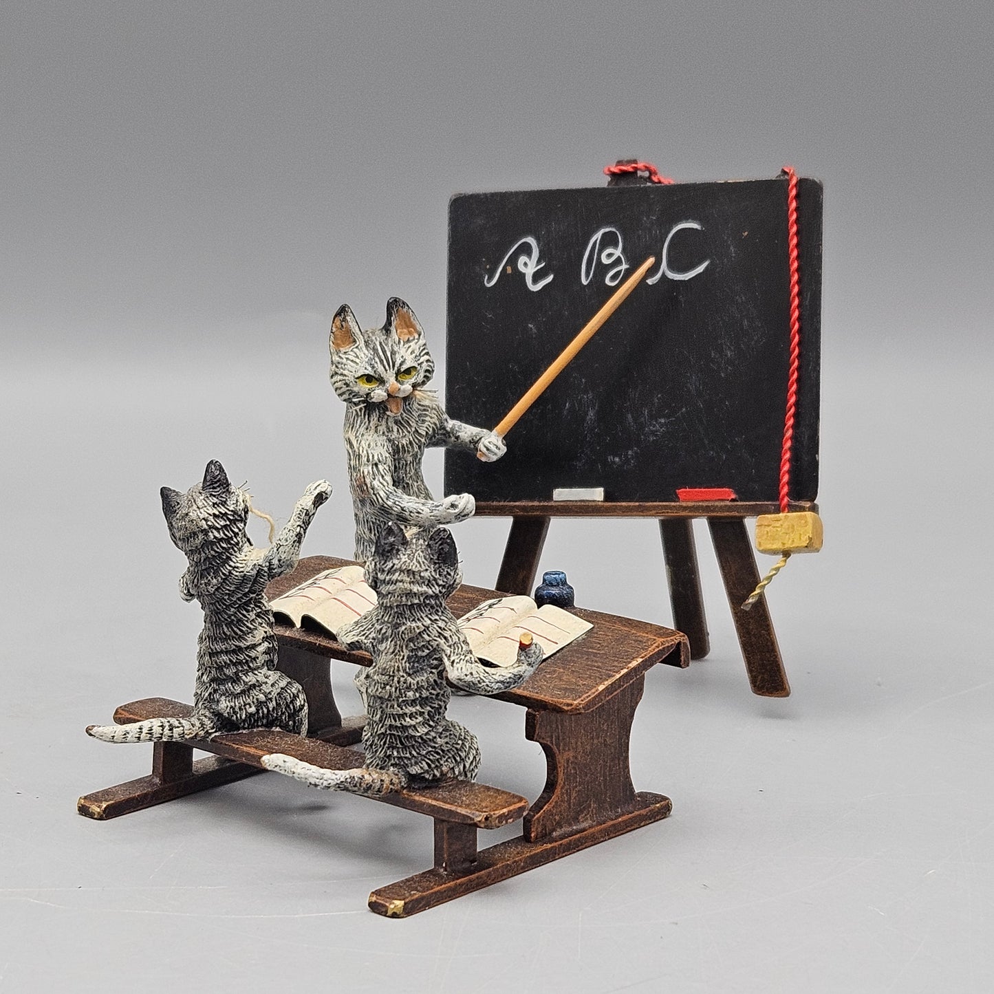 Antique Cold Painted Vienna Bronze Schoolhouse Cats with Blackboard