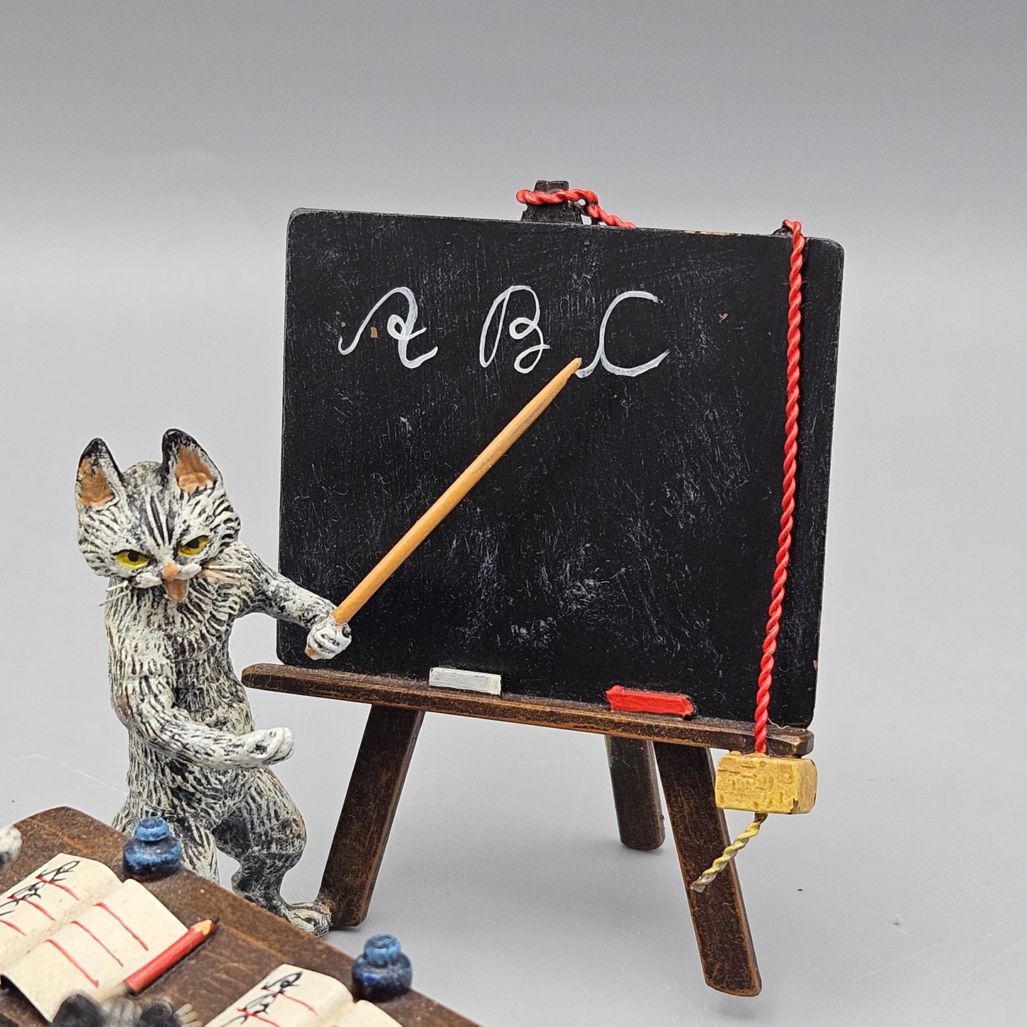 Antique Cold Painted Vienna Bronze Schoolhouse Cats with Blackboard