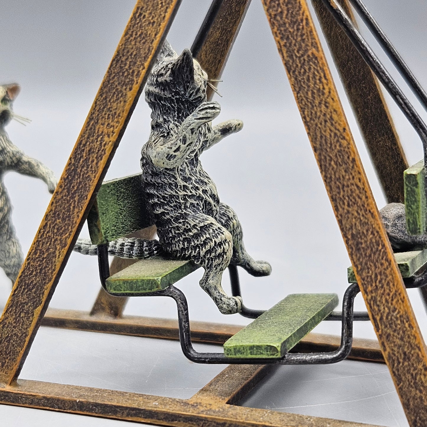 Signed Bergman Antique Cold Painted Vienna Bronze Cats & Rat on Swing