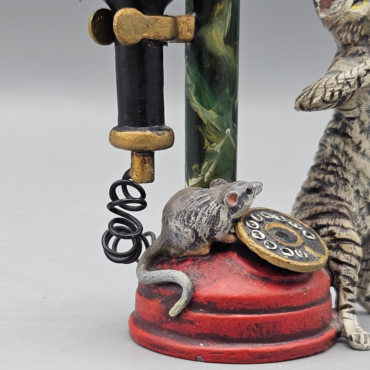 Signed Fritz Bermann Cold Painted Vienna Bronze Cat & Rats with Candlestick Telephone