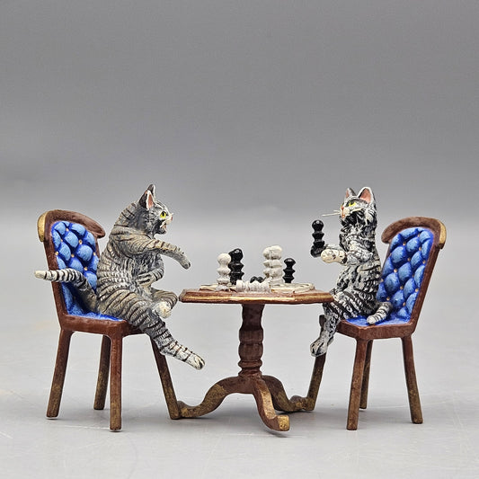 Signed Fritz Bermann Cold Painted Vienna Bronze Cats Playing Chess