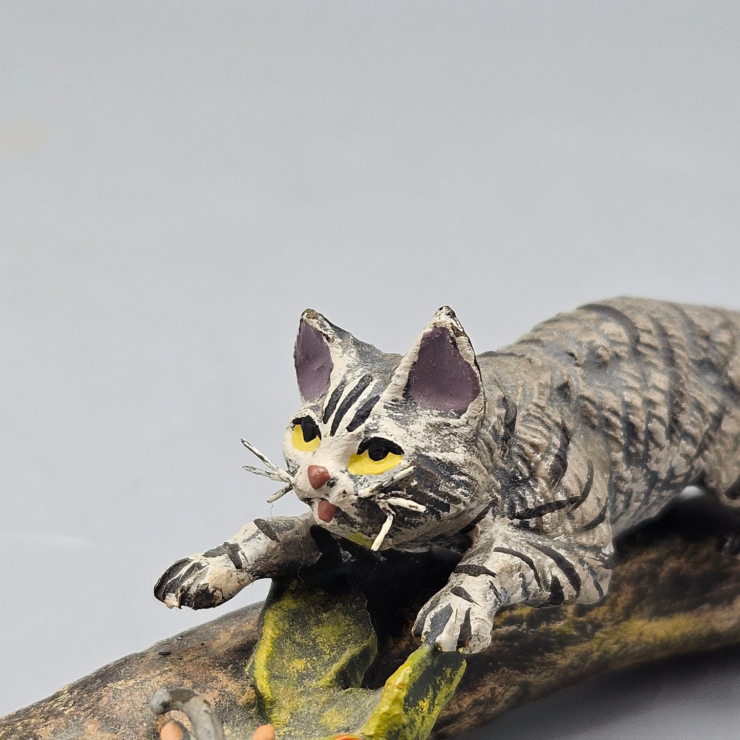 Signed Fritz Bermann Cold Painted Vienna Bronze Cat and Rat on Tree Branch (Large)