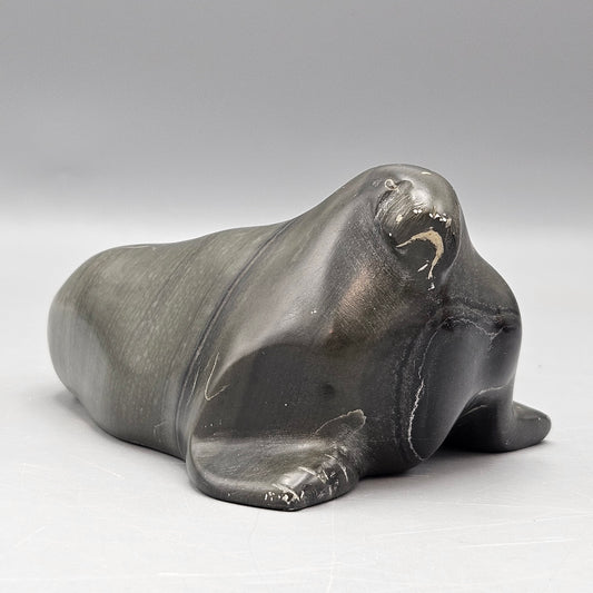 Signed Inuit Elephant Seal Soapstone Carving