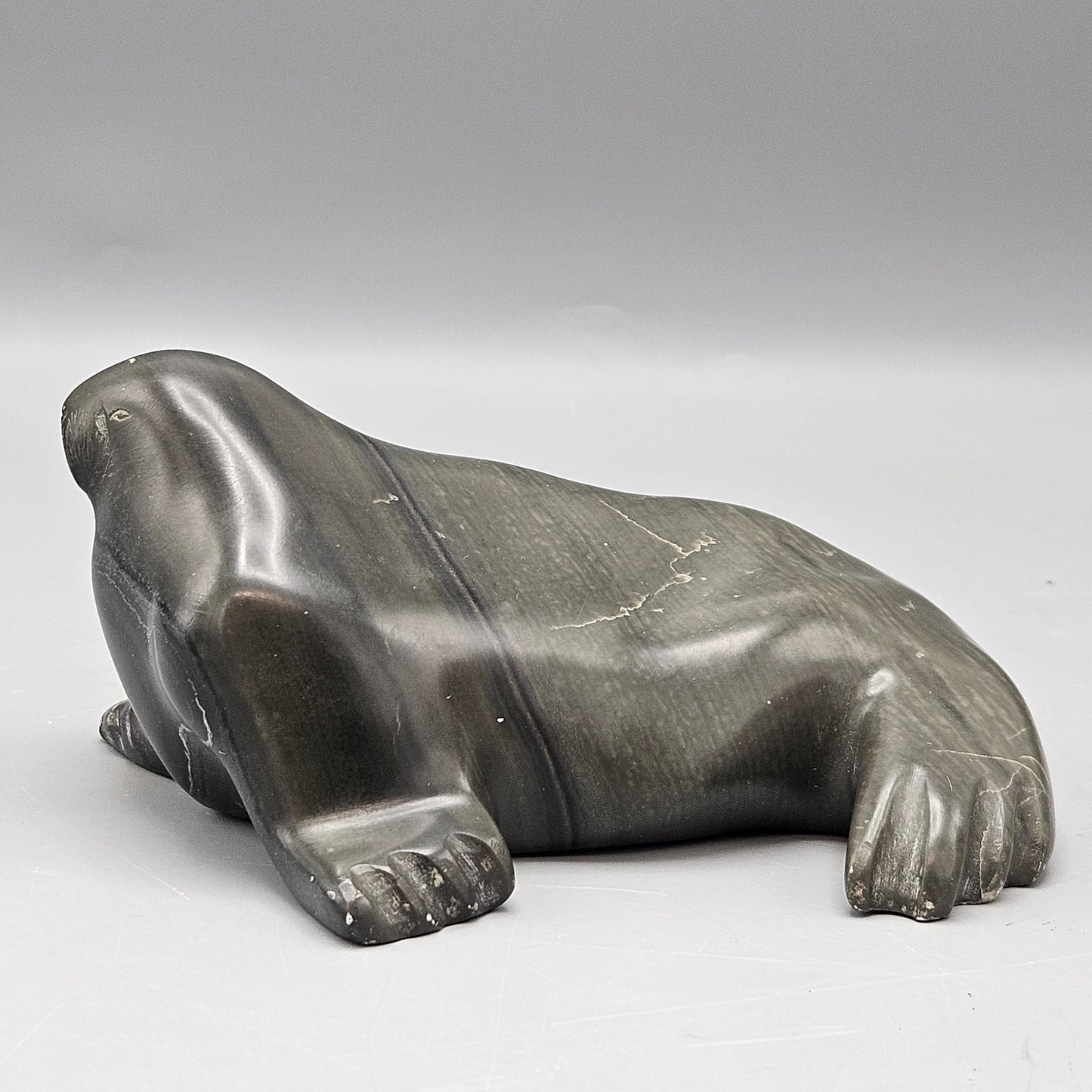 Signed Inuit Elephant Seal Soapstone Carving