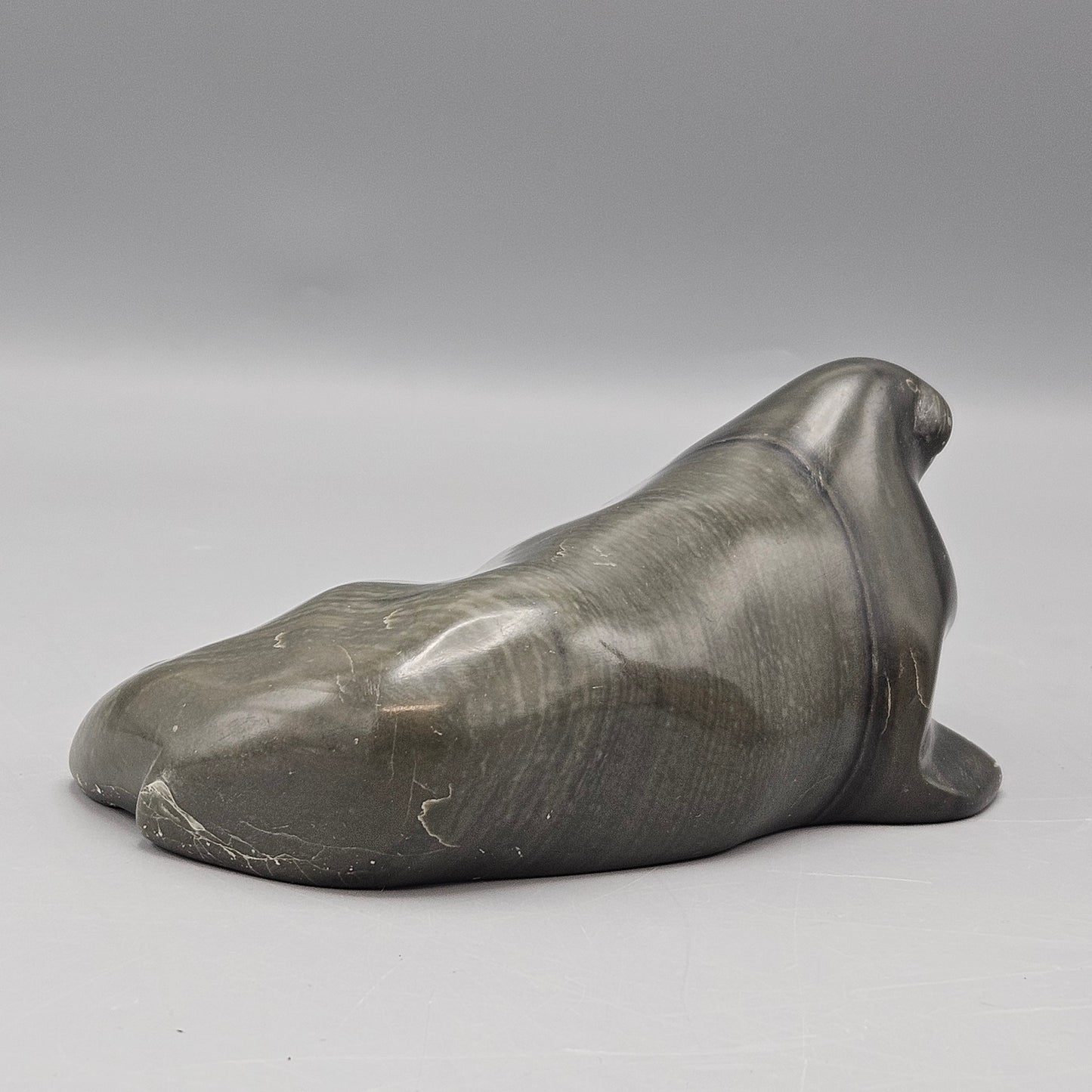 Signed Inuit Elephant Seal Soapstone Carving