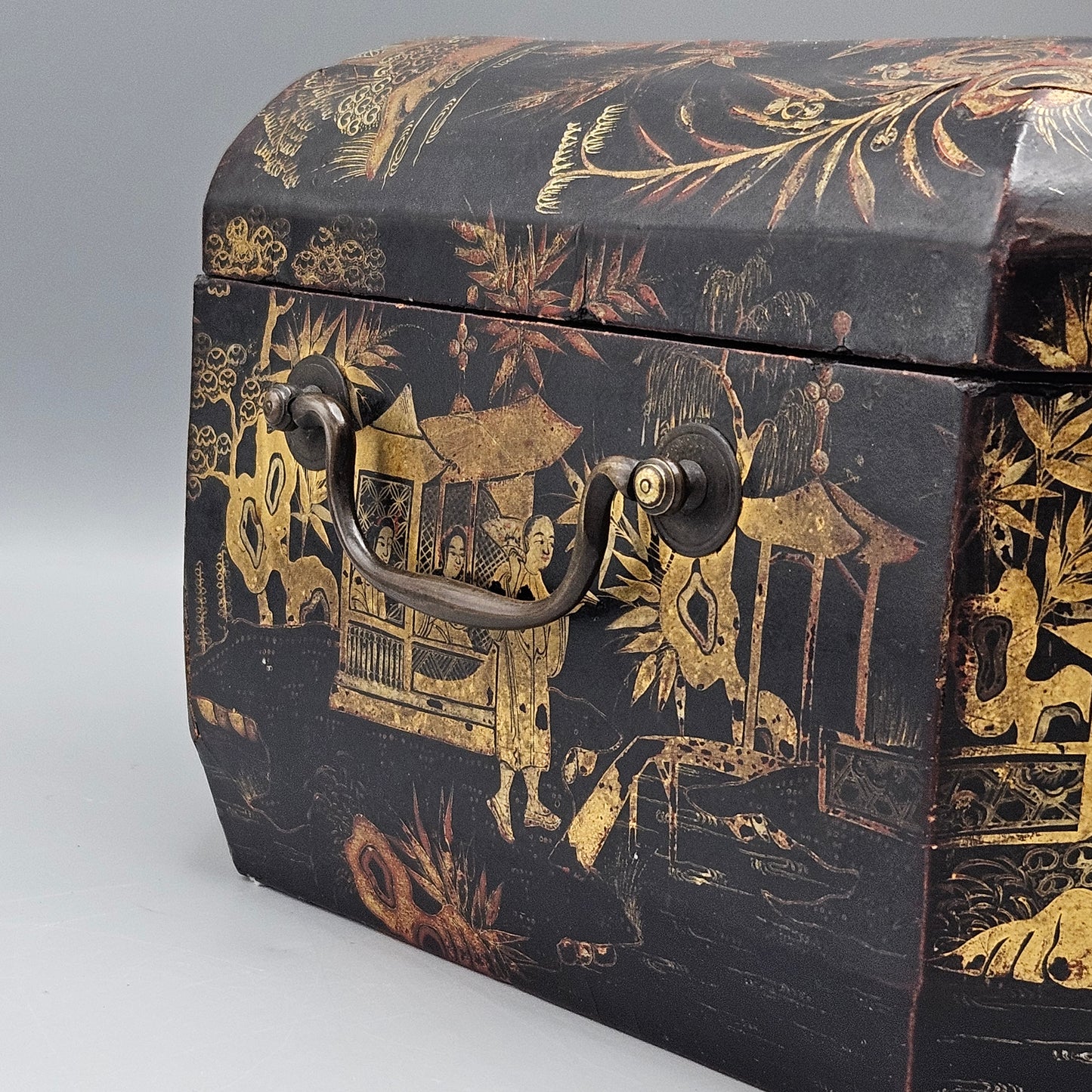 Antique Chinese Black and Gold Lacquerware Jewelry Box