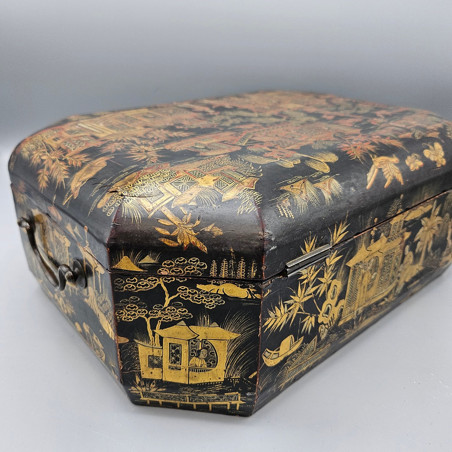 Antique Chinese Black and Gold Lacquerware Jewelry Box