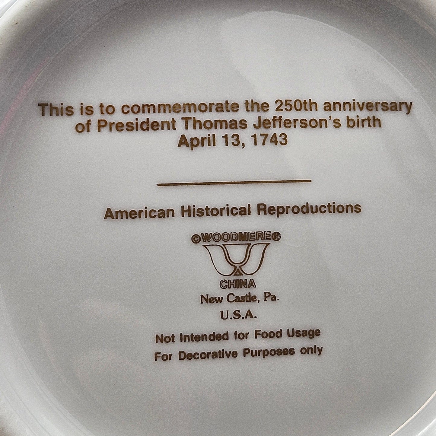 Woodmere Porcelain Thomas Jefferson Commemorative Bowl - Jefferson Medical College