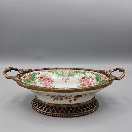 Metal-Mounted Chinese Porcelain Oval Bowl