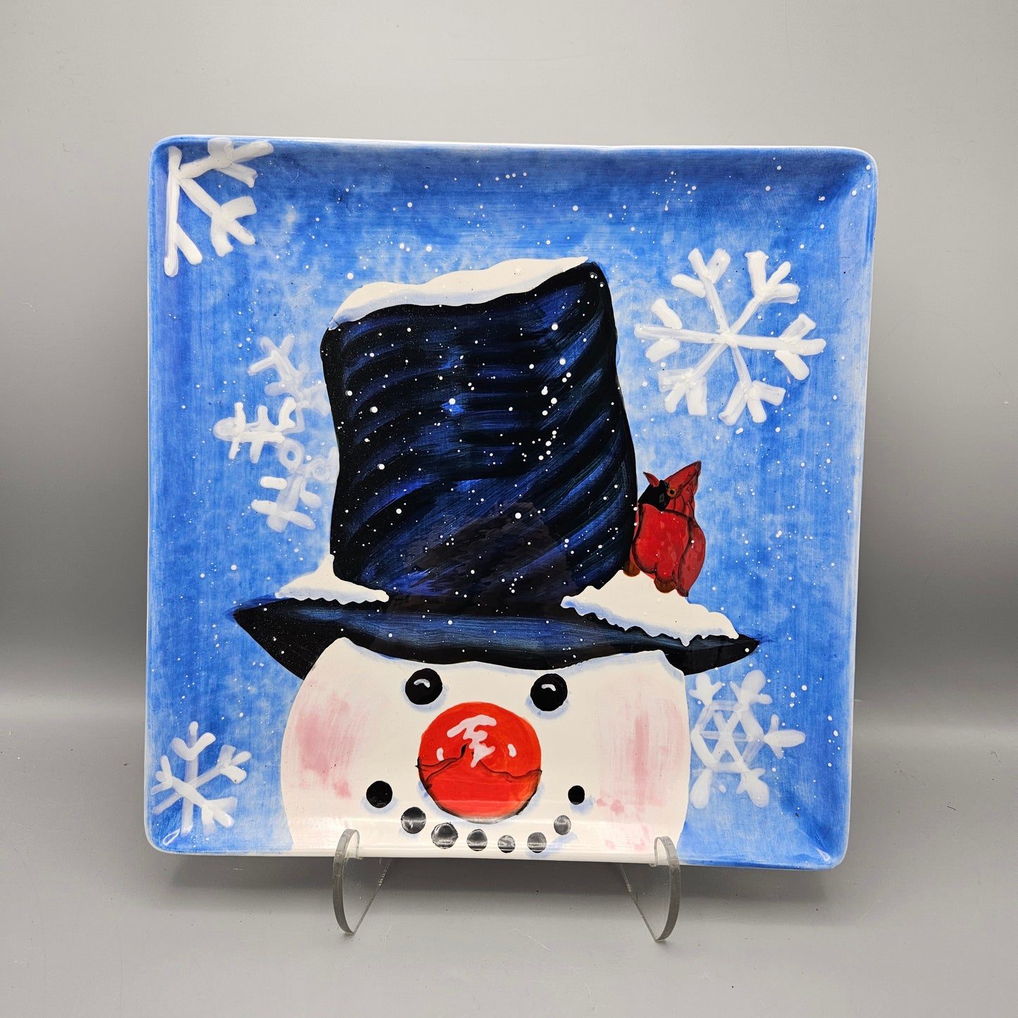 Square Serving Platter with Snowman & Hat