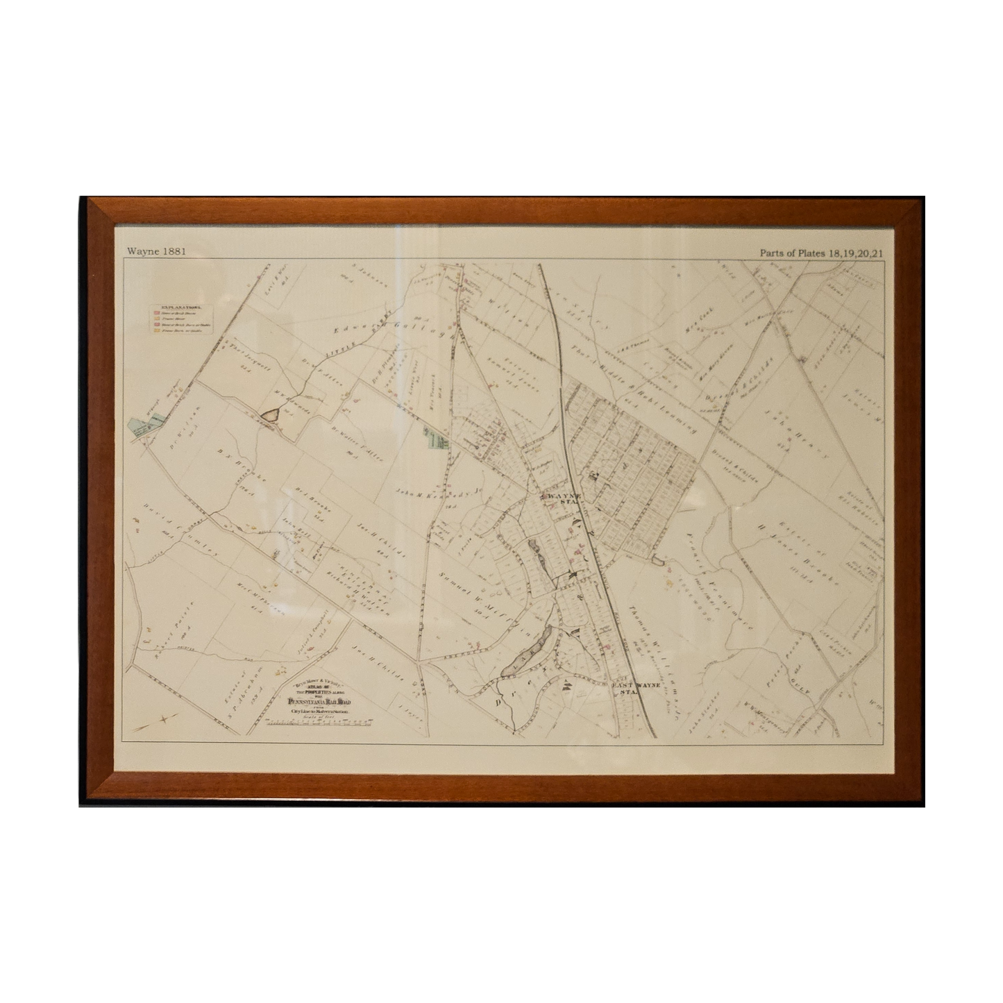 Antique Framed Map of Wayne, PA from the Property Atlas of the Main Line