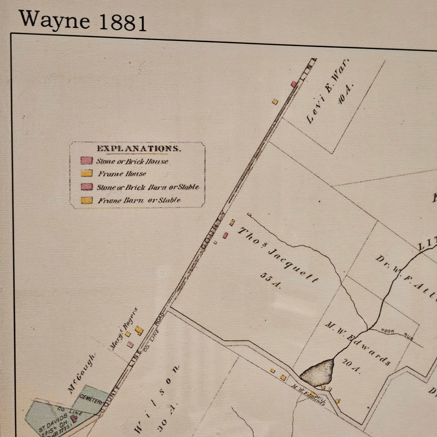 Antique Framed Map of Wayne, PA from the Property Atlas of the Main Line