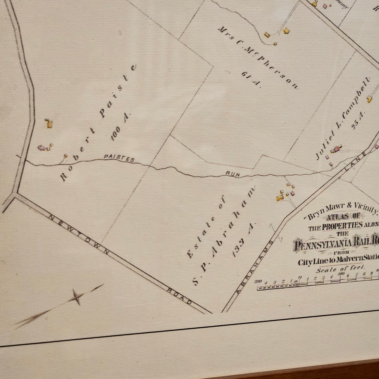 Antique Framed Map of Wayne, PA from the Property Atlas of the Main Line