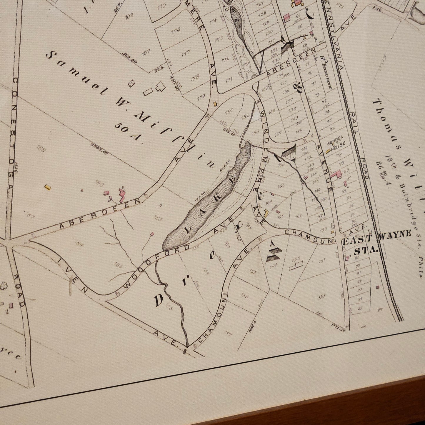 Antique Framed Map of Wayne, PA from the Property Atlas of the Main Line