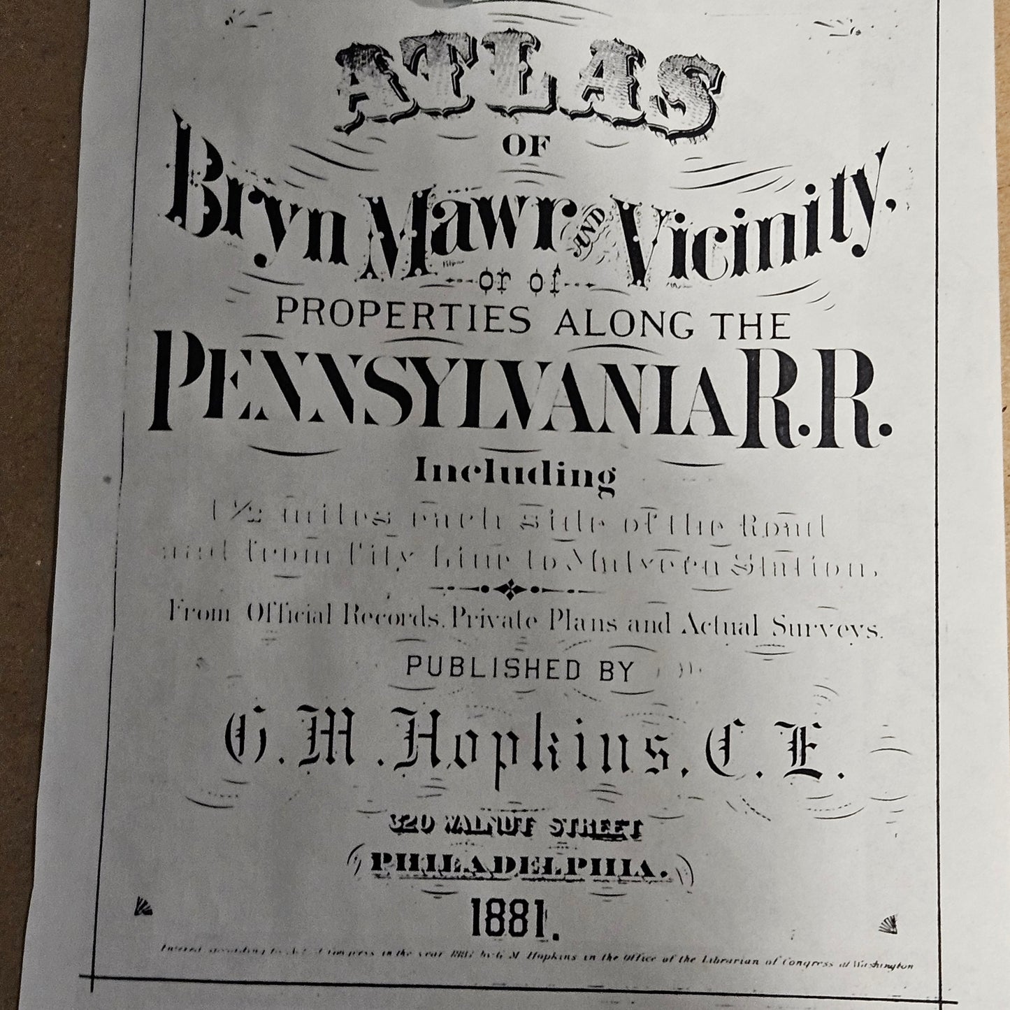 Antique Framed Map of Wayne, PA from the Property Atlas of the Main Line