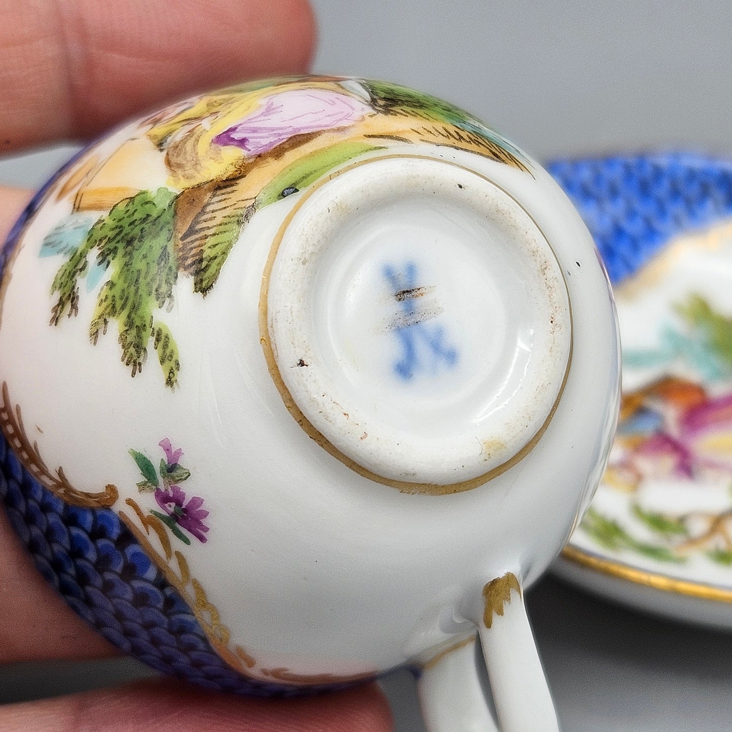 Antique Meissen Porcelain Miniature Cup and Saucer Courting Scene