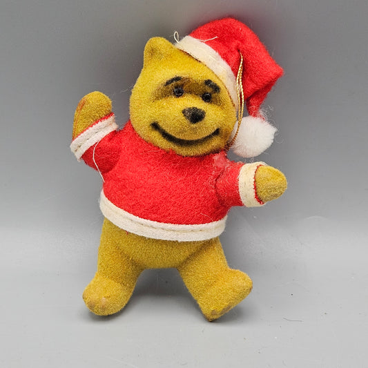 Vintage Walt Disney Christmas Flocked Winnie the Pooh Ornament