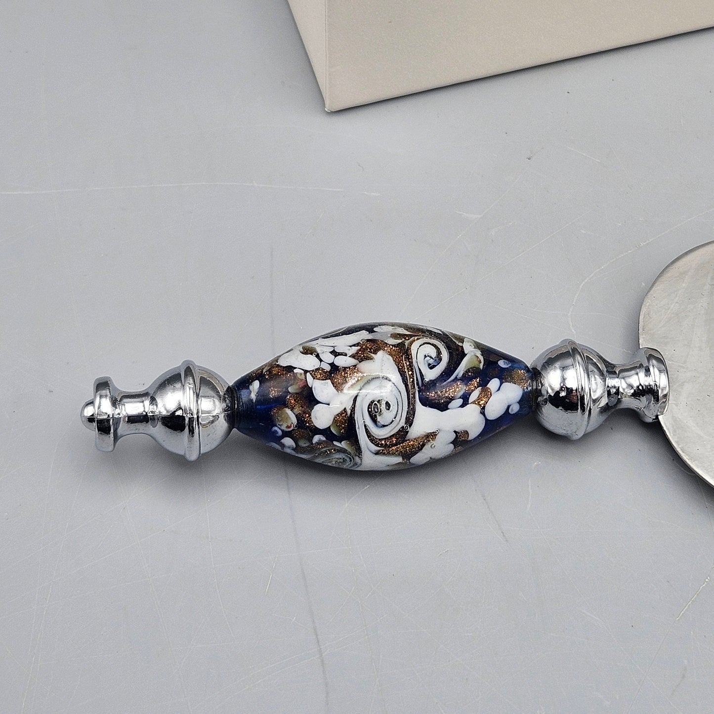 Murano Art Italian Glass Handled Stainless Cake Server