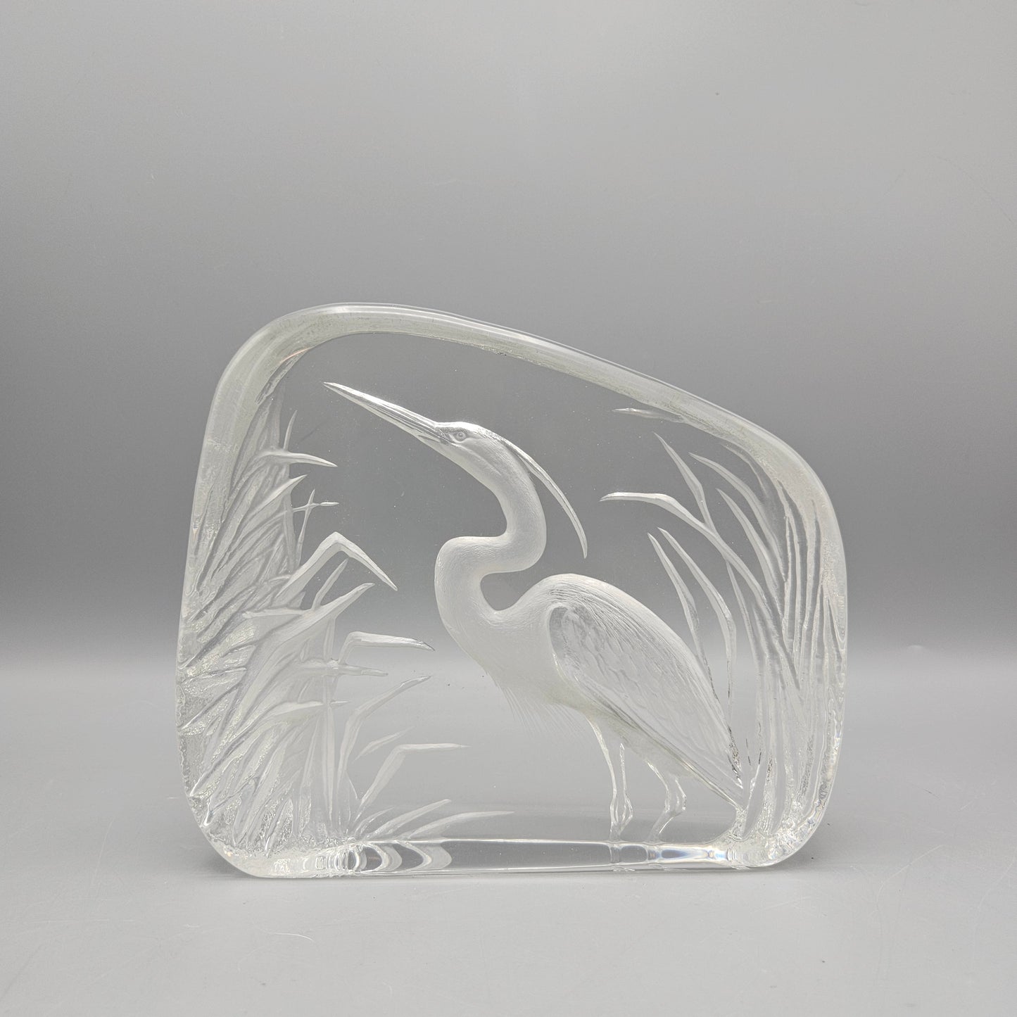 Mats Jonasson Crystal Heron Relief Sculpture