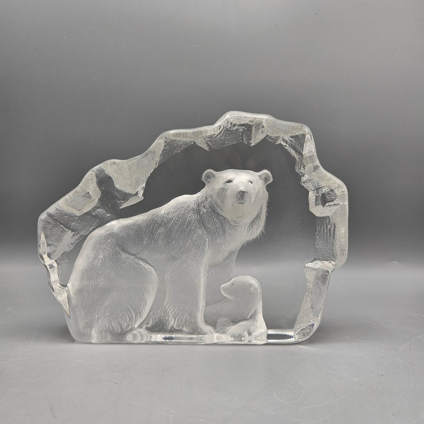 Mats Jonasson Crystal Polar Bear & Cub Relief Sculpture